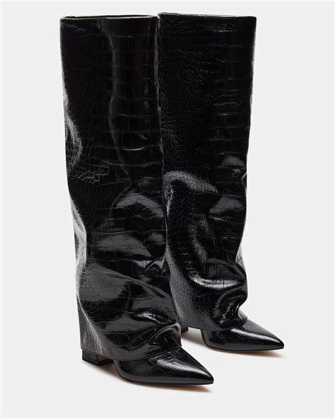 STUNTIN Black Crocodile Knee High Boot .